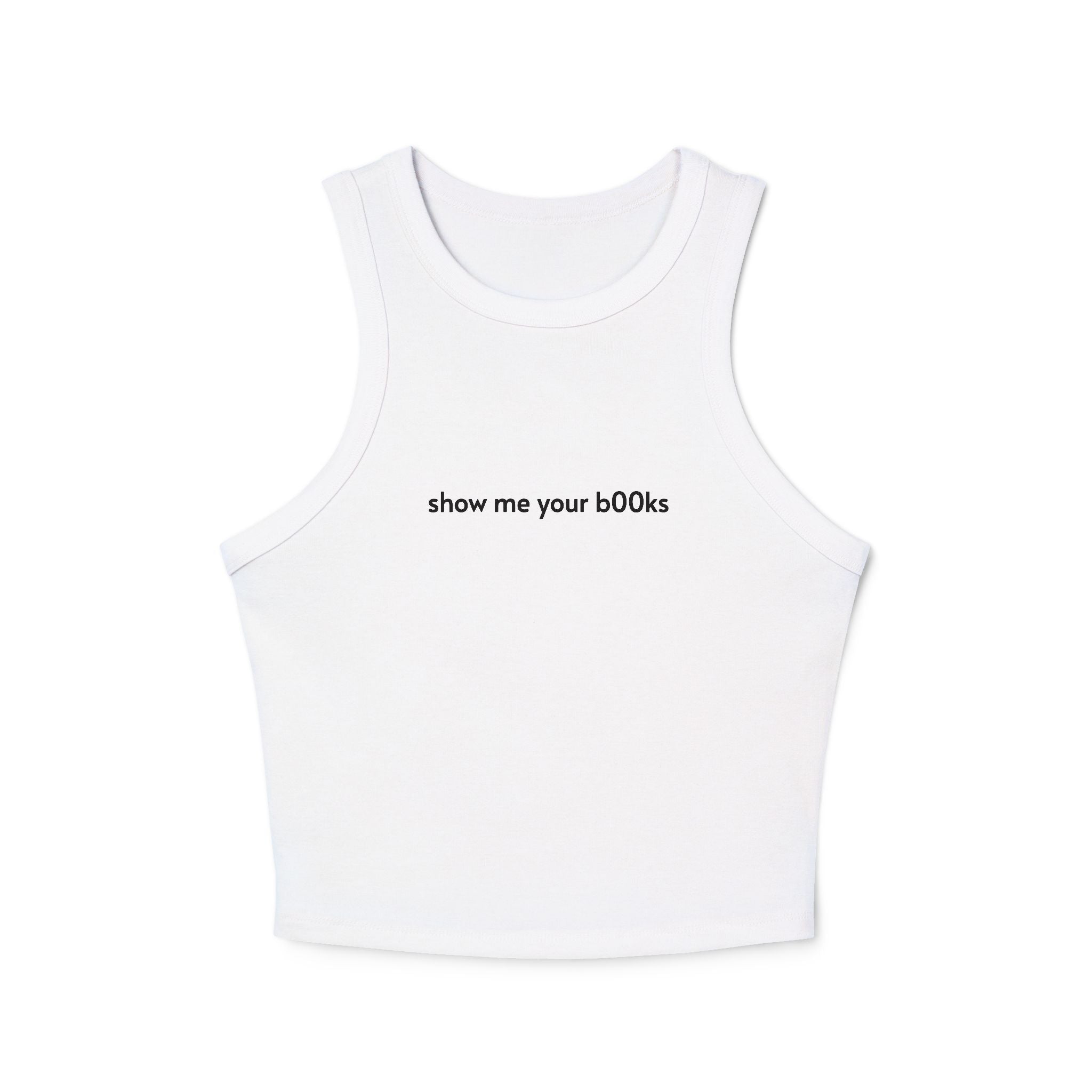 Women's Racer Tank Top — "show me your b00bs" Minimal Ribbed Crop