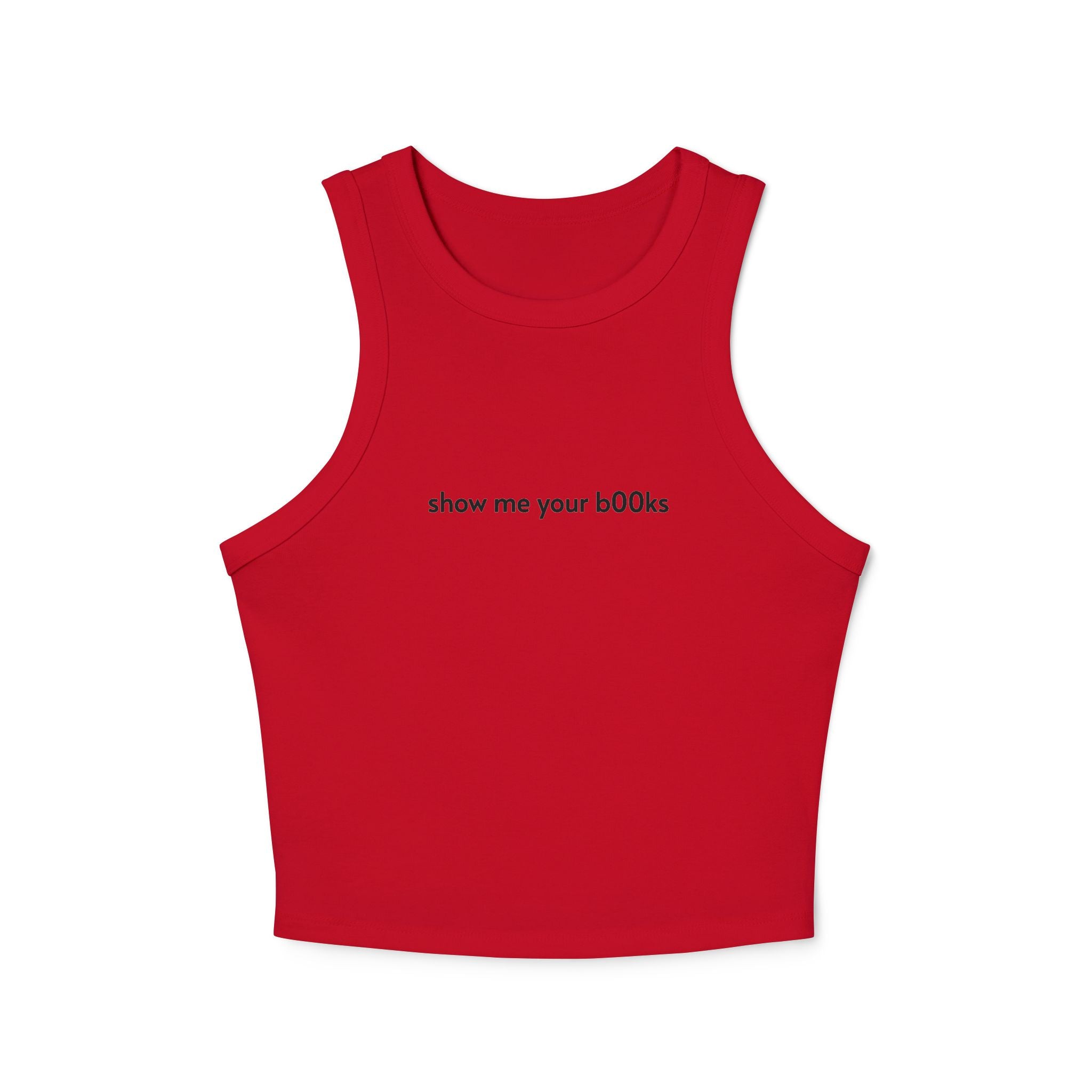 Women's Racer Tank Top — "show me your b00bs" Minimal Ribbed Crop
