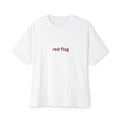 Red Flag Text Tee — Minimalist White Oversized Boxy T-Shirt
