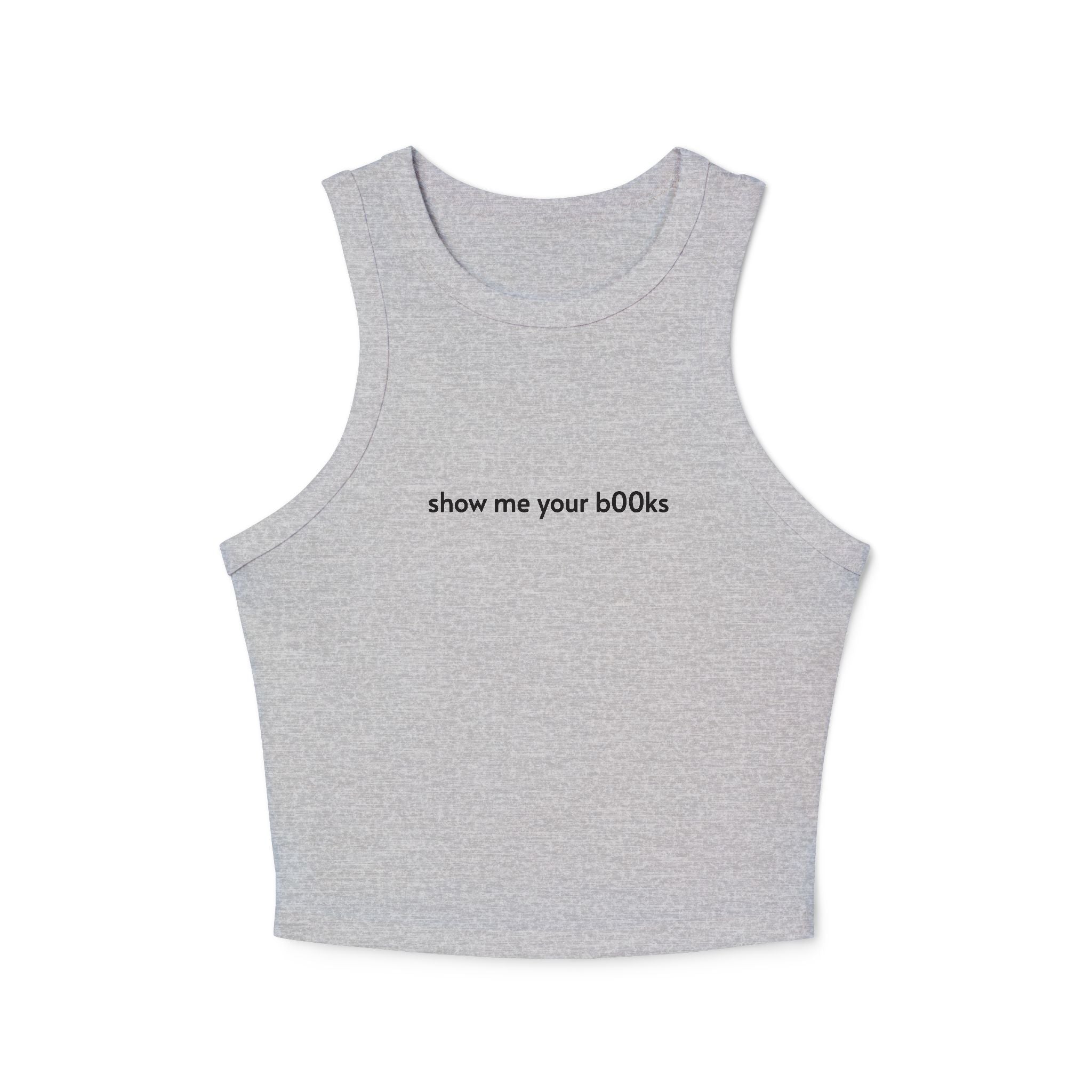 Women's Racer Tank Top — "show me your b00bs" Minimal Ribbed Crop